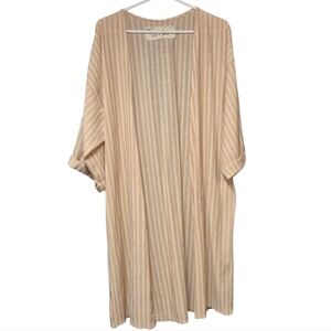 Madame Babu  Striped Robe Duster Women's  Beach Cover Up Peach Tan White